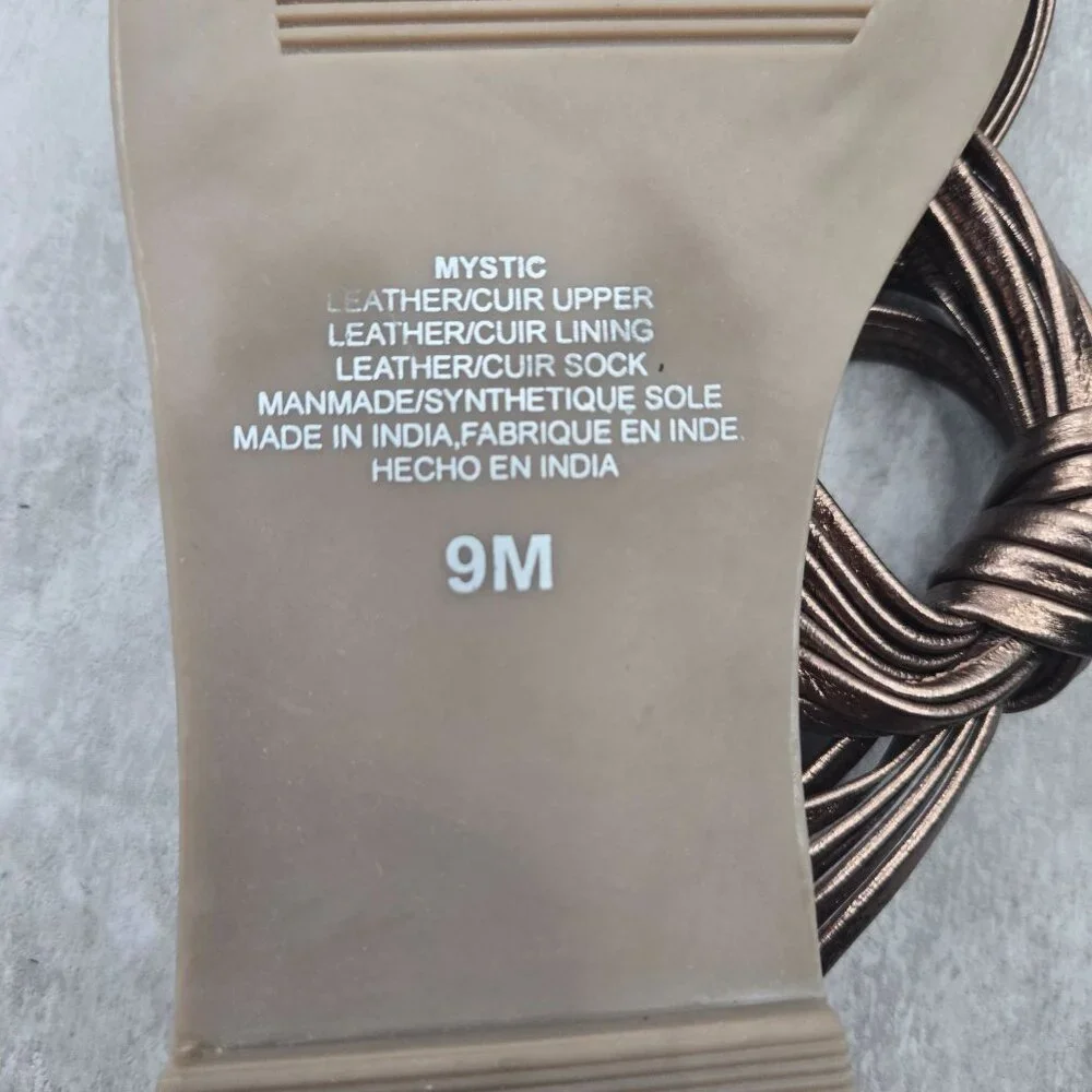 Anthropologie Matisse Slides Metallic Bronze Strappy Boho Chic Flat Greek Sandal - Picture 8 of 10